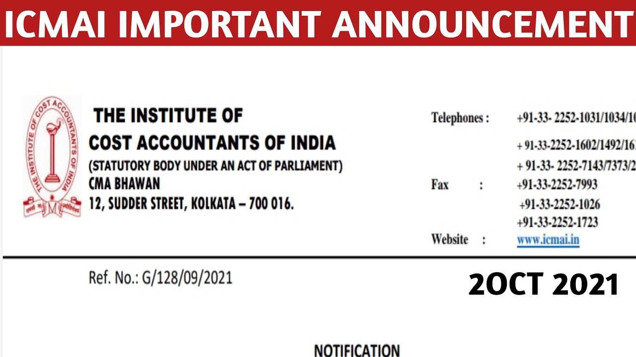 ICMAI Important Announcement | CMA Exams December 2021