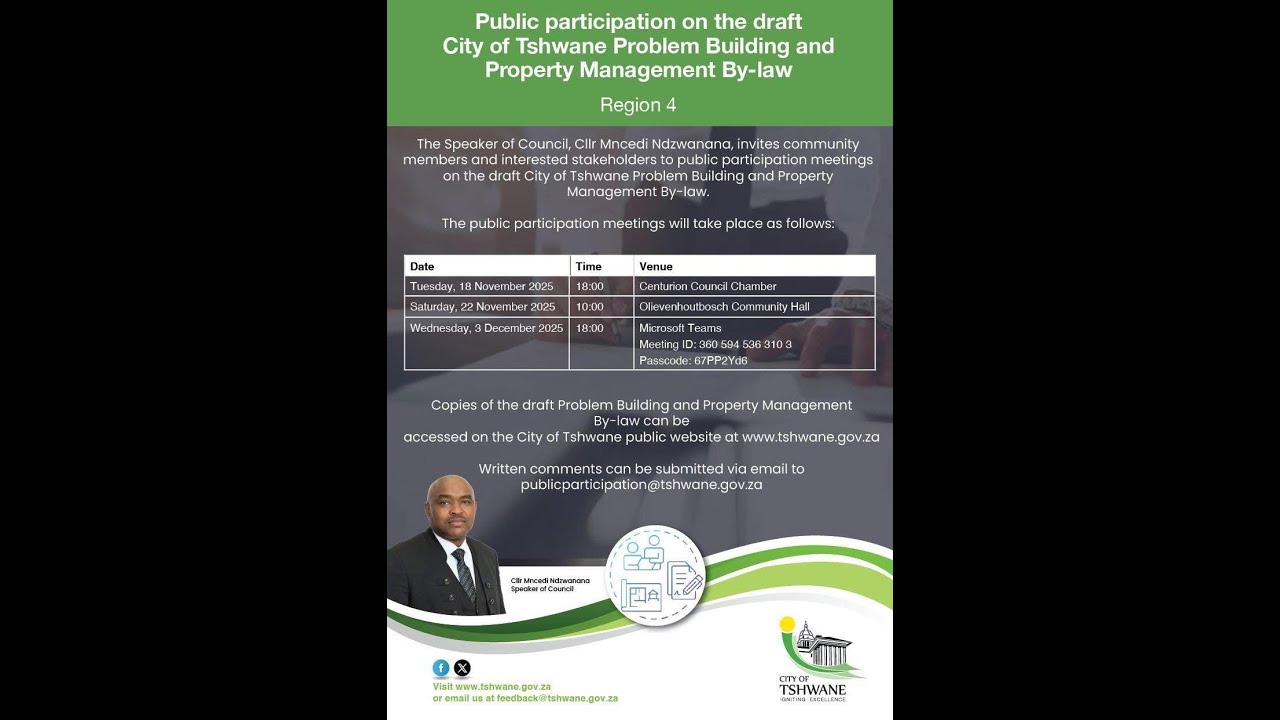 Reg 4 Public Participation - draft City of Tshwane Problem Building and Property Management By-law