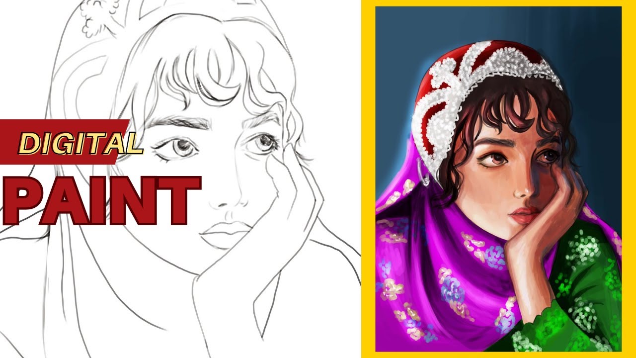 Digital Painting of a Bakhtiari Girl | From Lines to Life