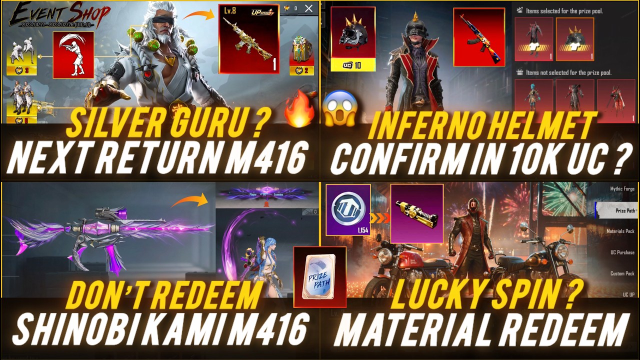 🔴 ALERT ! SILVER GURU M416 RETURN ? 🔥😱 INFERNO HELMET IN 10K UC ? MATERIAL LUCKY SPIN DATE ?
