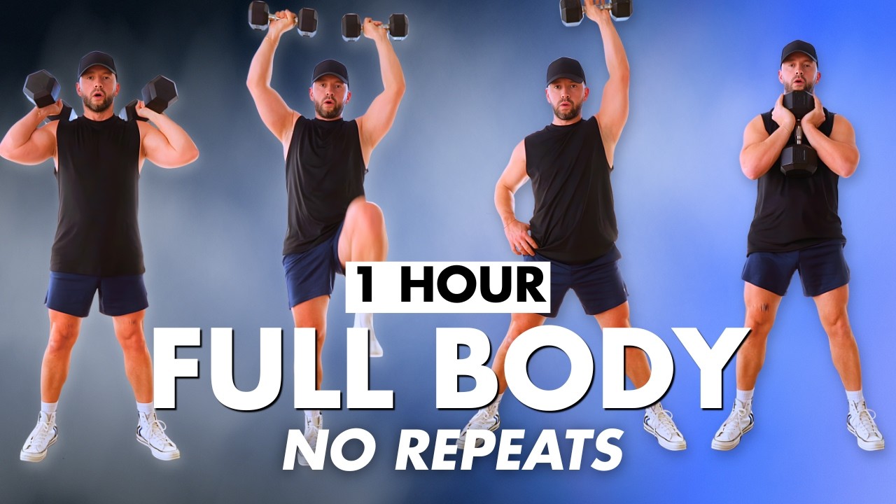 1 Hour Full Body Workout (NO REPEATS) | Strength, Cardio & Conditioning | Dumbbells