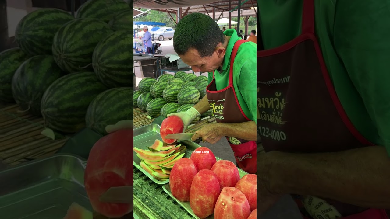 Freshly cut watermelon at the market 🍉
