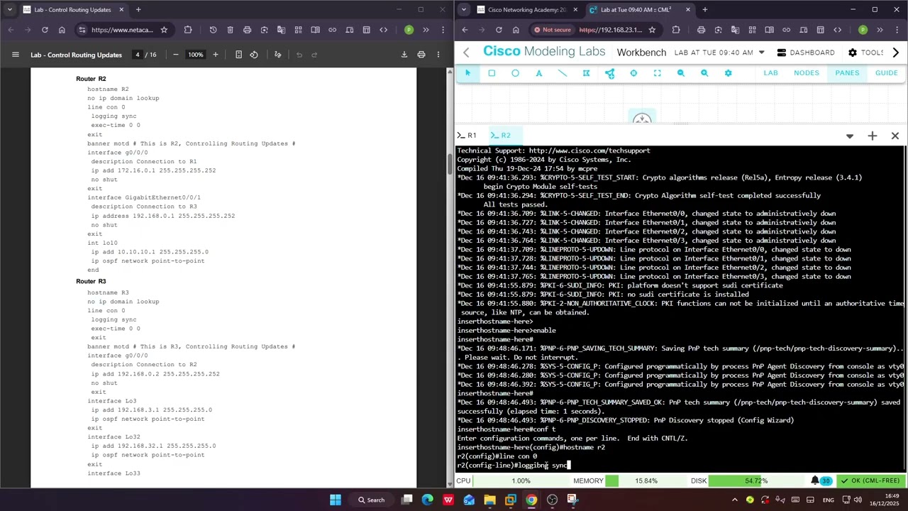 15 1 2 Lab   Control Routing Updates