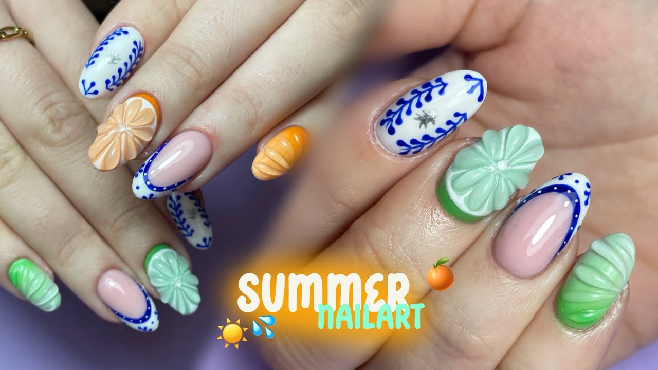 Ongles en gel | nail art 3D citron 🍋‍🟩🍊