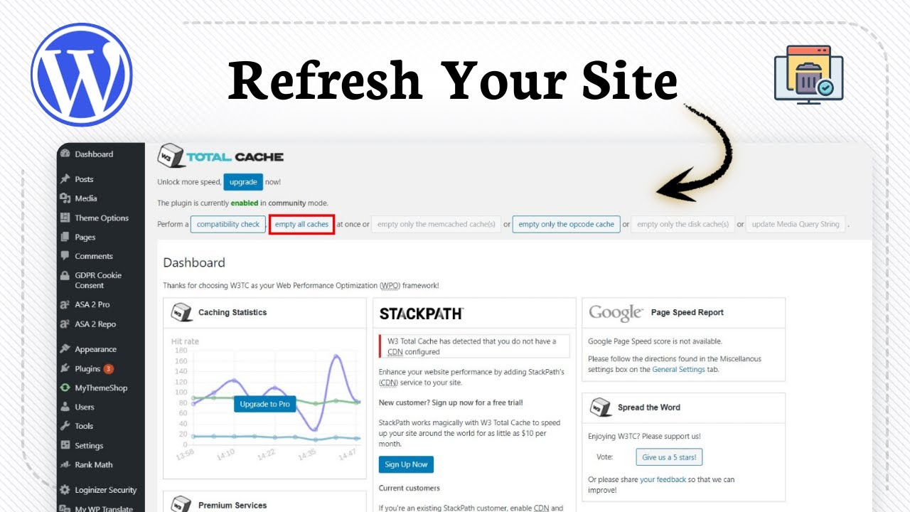Как очистить кэш WordPress ShareExportEmbed