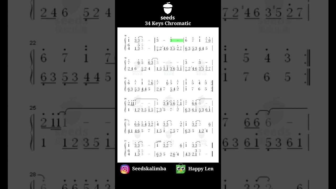 The Beatles 《Yesterday》 - 34 keys seeds kalimba tabs
