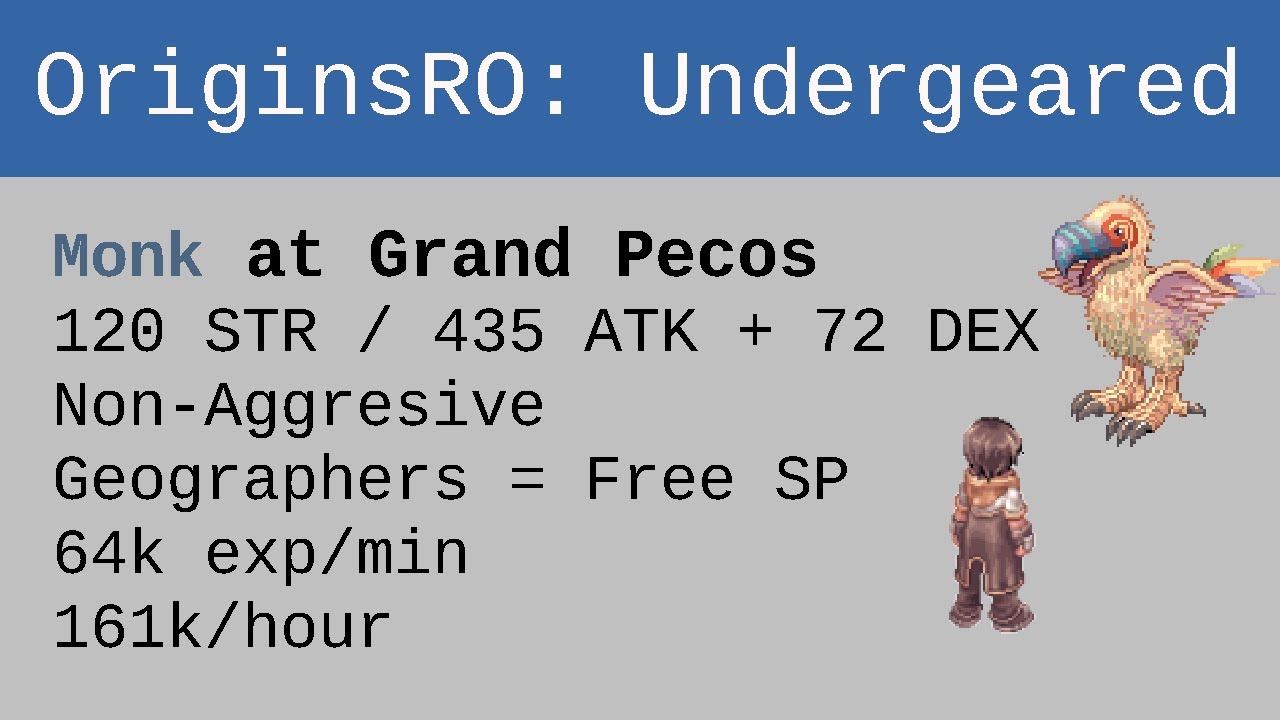[OriginsRO] Undergeared: Monk at Grand Pecos (64k exp/min, 161k/hour)