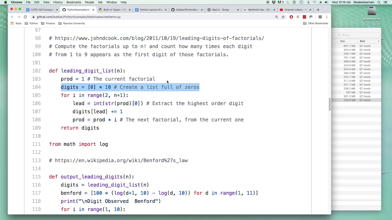 Python 4-3: Frank Benford, gumshoe who works scale