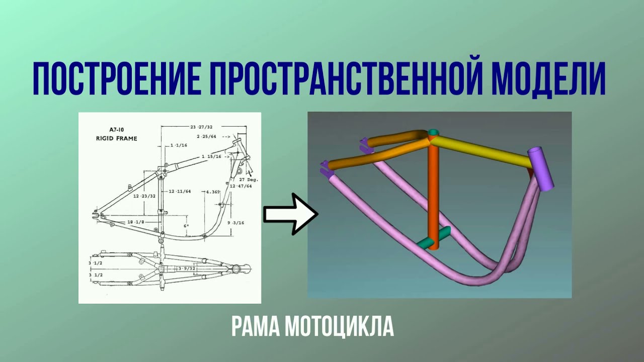 Построение пространственной модели (рама мотоцикла) / Construction of the spatial model (frame)