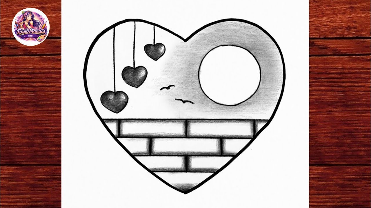 Easy Heart Drawing with Beautiful Scenery | Simple Pencil Drawing for Beginners/Amazing  Drawing 