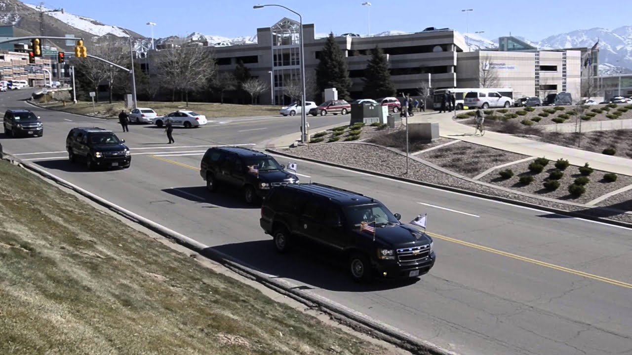 Watch as Vice President Joe Biden's motorcade leaves Utah's Huntsman Institute