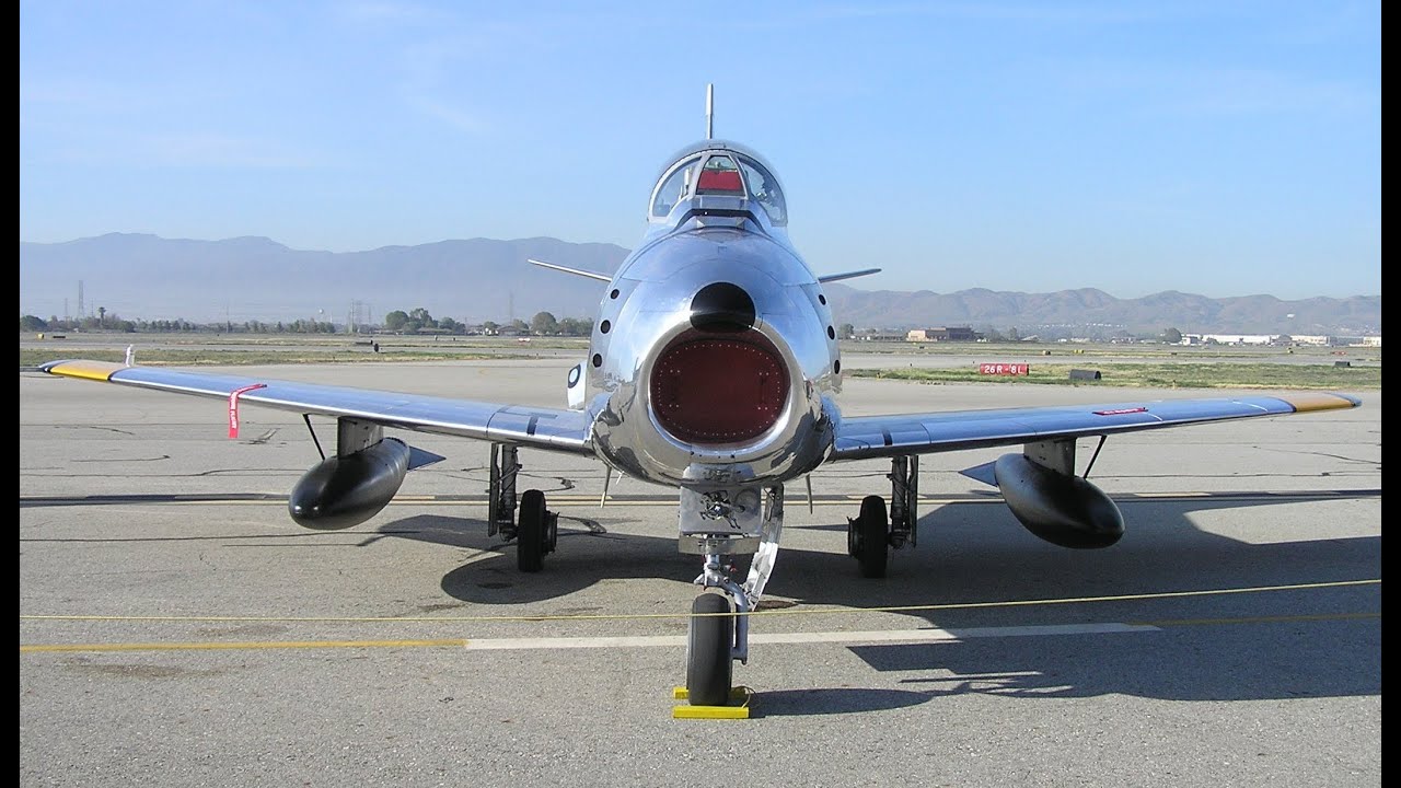 F-86 MiG-15 and T-33 Jet Plane Flying Display at Planes of Fame Airshow in Chino CA May-2014