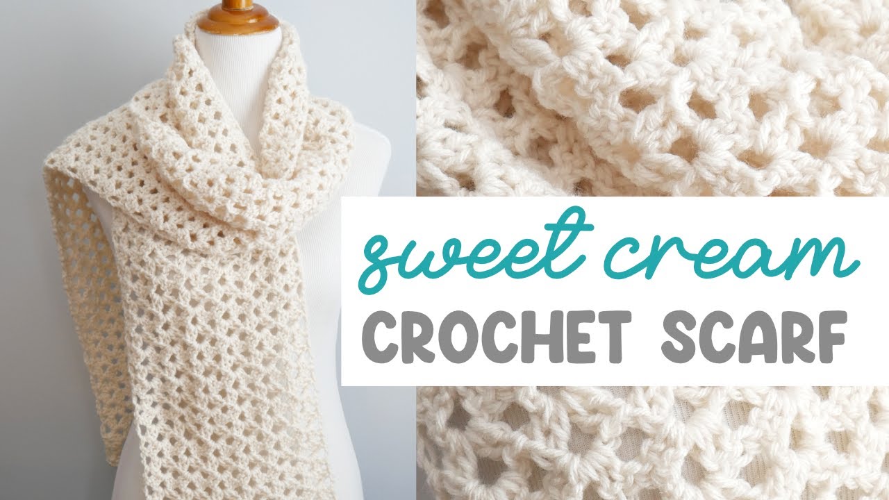 EASY One Row Repeat Scarf!  (Sweet Cream Crochet Scarf)