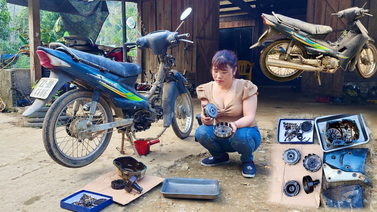 💡 Mechanical Girl - Repair, renew, restore old Suzuki Smash 110 motorbike - Genius girl