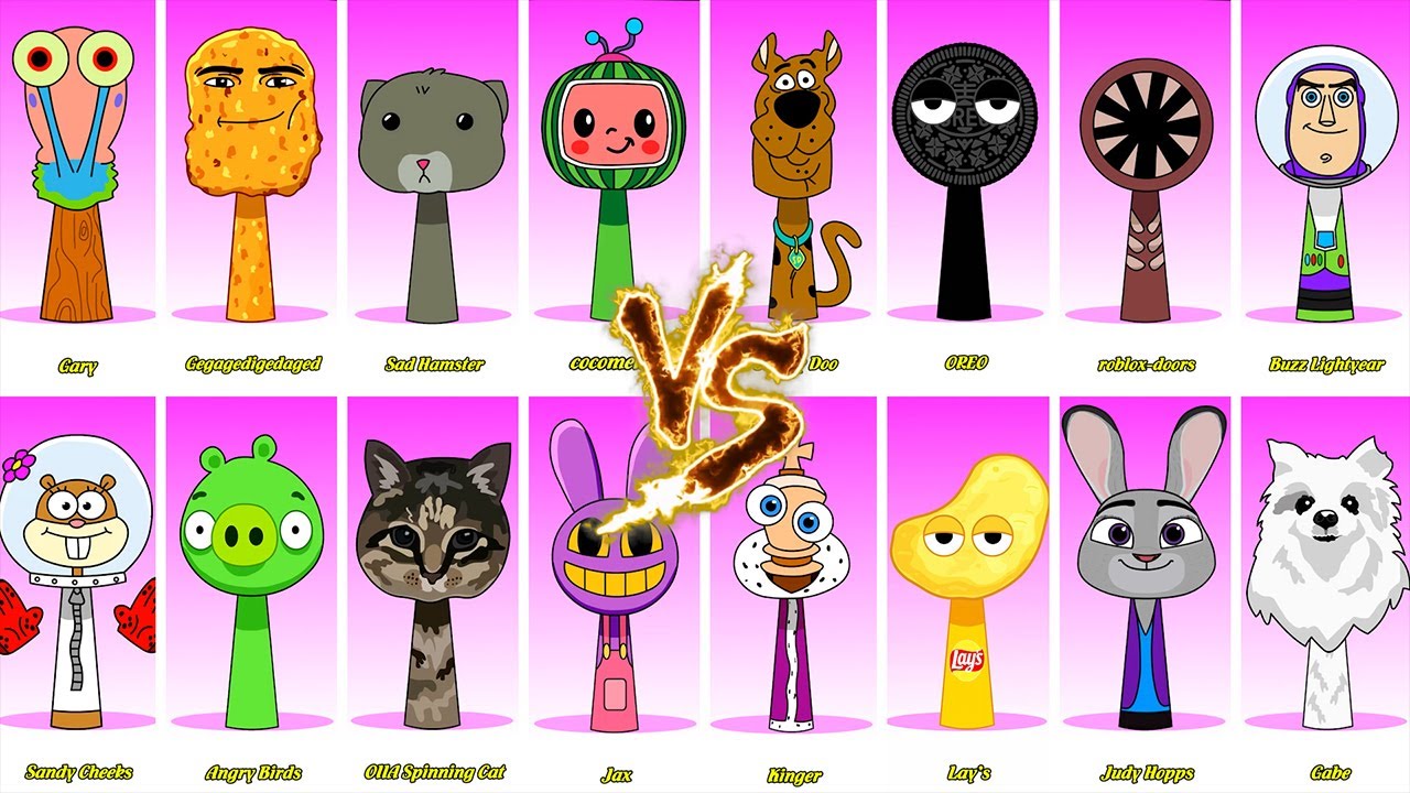 Incredibox Sprunki OC Phase 1 to Phase 4 Gary (SpongeBob), Sandy Cheeks, Buzz Lightyear, Jax, Kinger