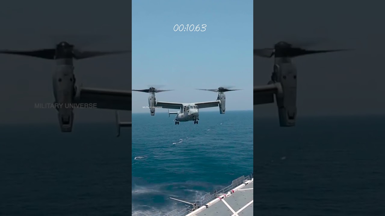 MV-22 Osprey, момент высадки десанта на десантный корабль!