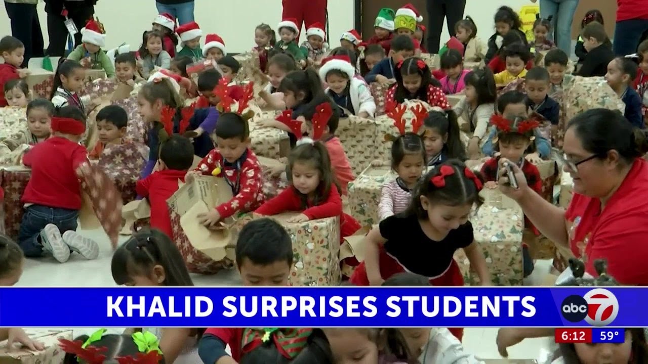Khalid surprises 200 Borderland students with Christmas gifts