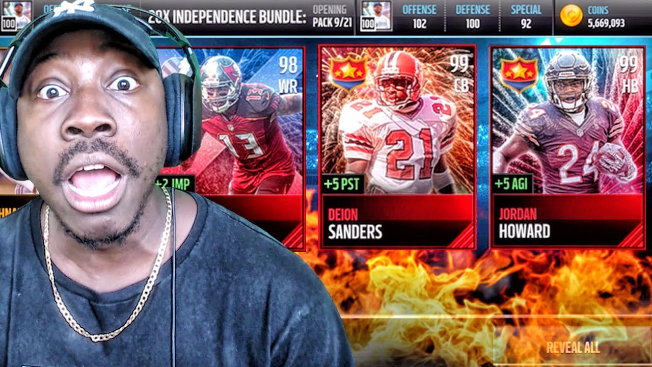 INDEPENDENCE PACK OPENING & 99 OVR JULY 4TH DEION SANDERS! Madden Mobile 17 Gameplay Ep. 39