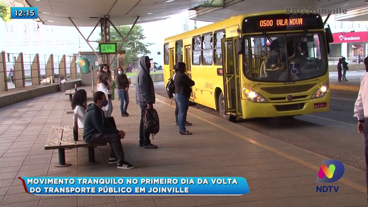 Movimento tranquilo no primeiro dia da volta do transporte público em Joinville