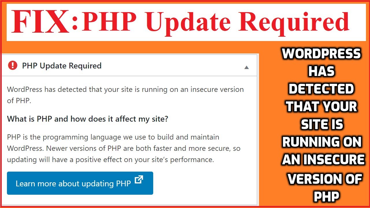 Fix PHP Update Required ERROR in WordPress
