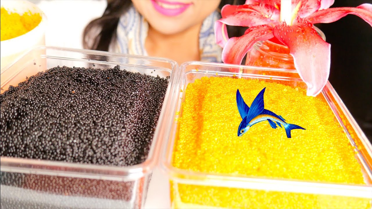 ASMR -EXTREMELY CRUNCHY FISH EGGS (TOBIKO & MASAGO ROE) ( CRUNCHY SOUNDS)