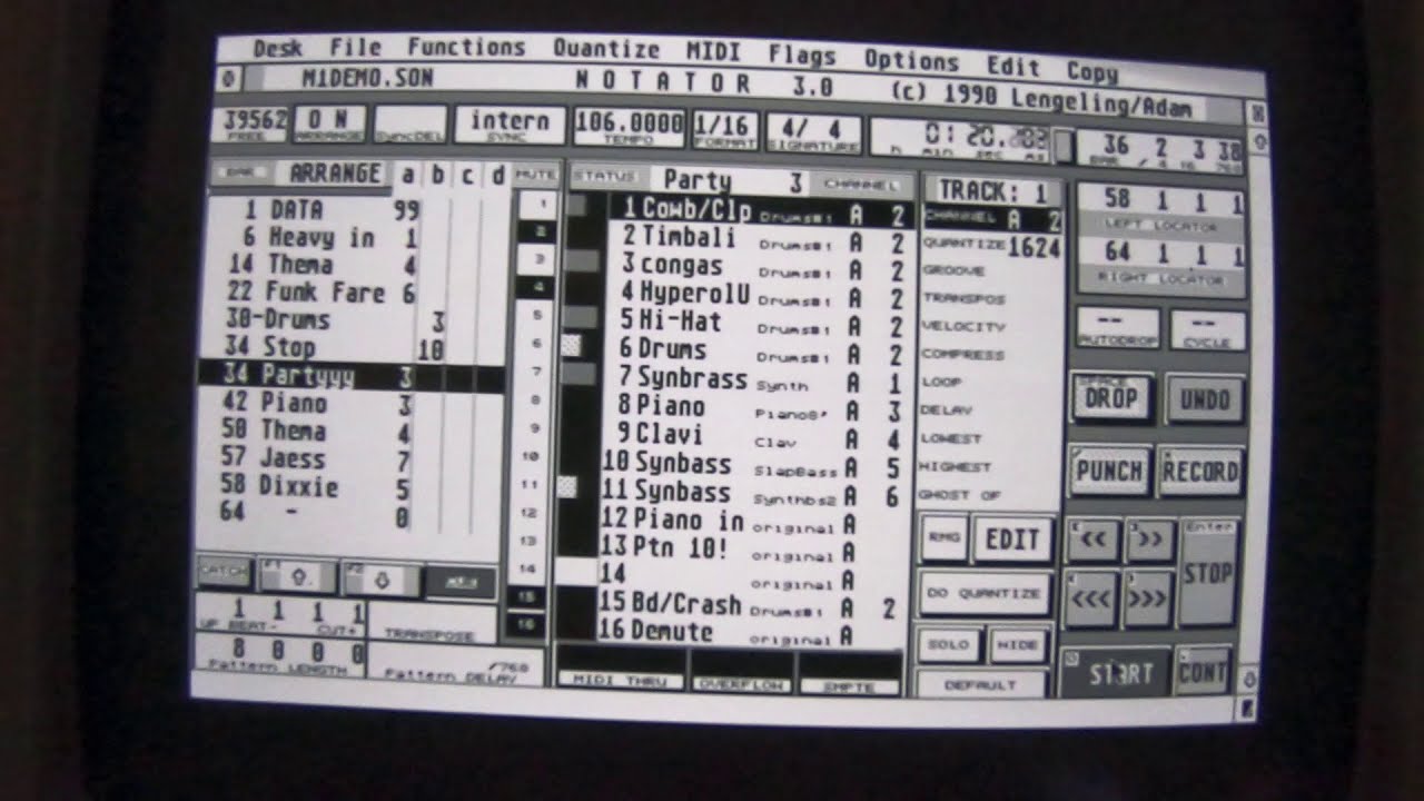 Atari 1040STE C-Lab Notator Korg M1 HQ Stereo Audio demo ( in real time )