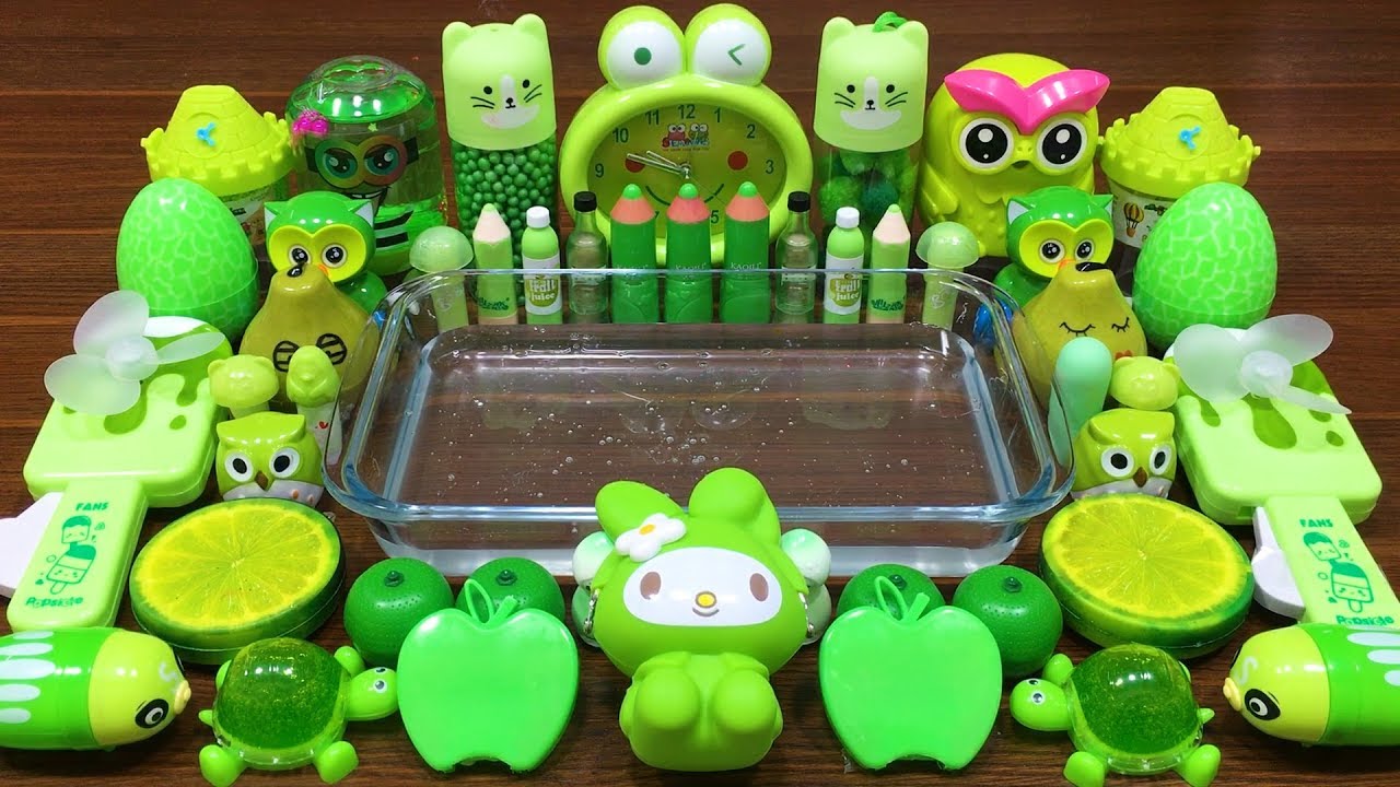 Special Series GREEN ! Mixing Random Things into CLEAR Slime ! Satisfying Slime Video - Slime Mixing