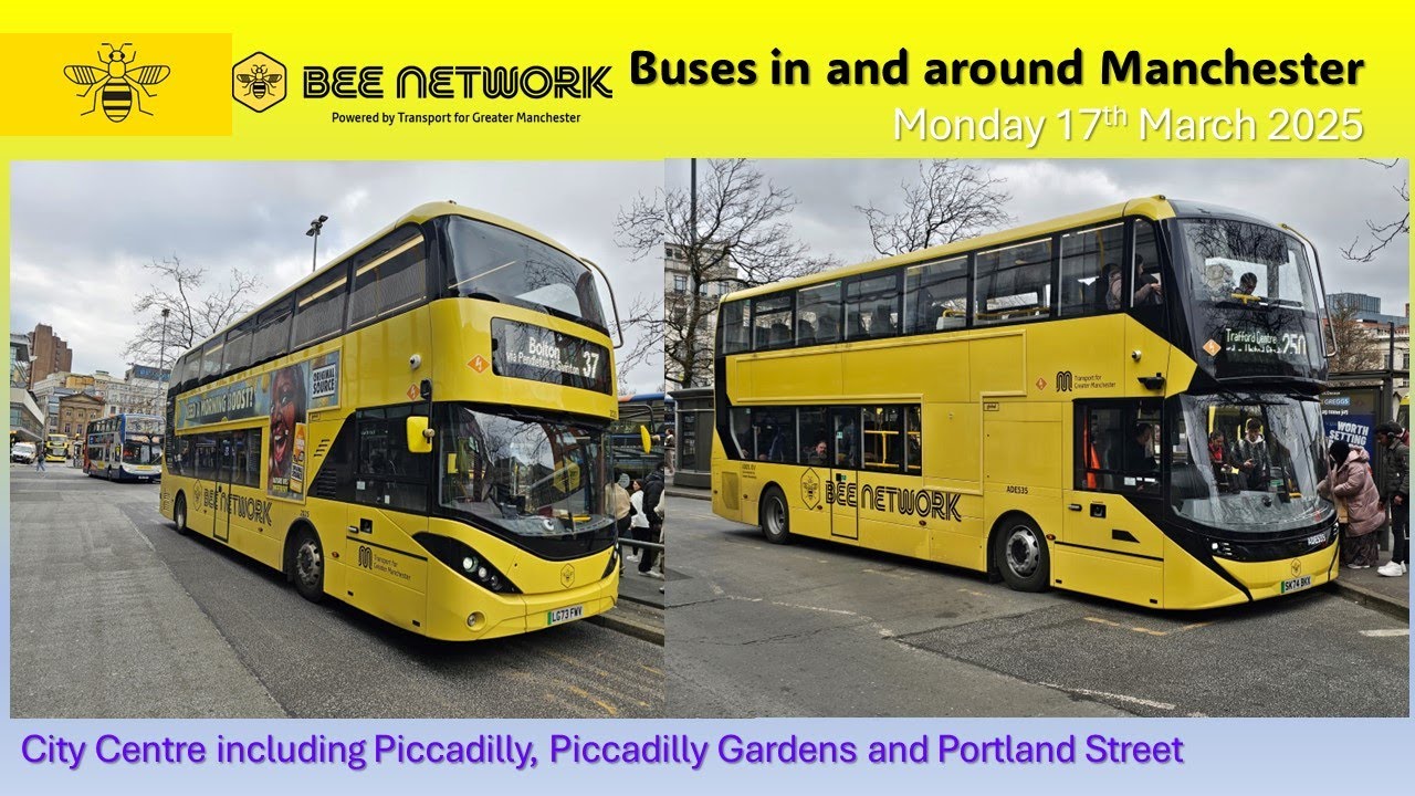 Manchester BEE NETWORK buses in City Centre on Monday 17th March 2025