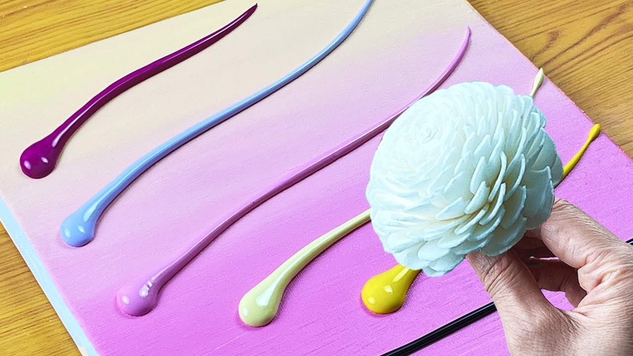 Painting Using a Paper Flower | Most Easy Acrylic Tutorial