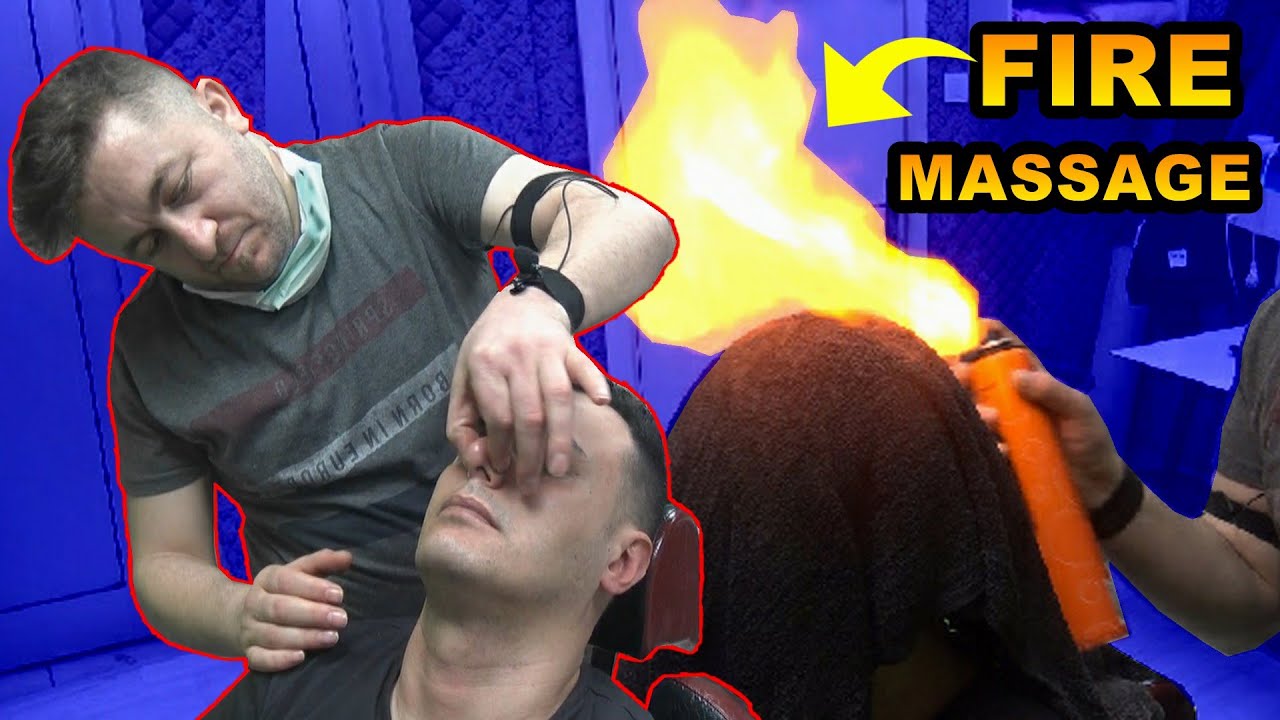 HEAD MASSAGE WITH FIRE 💈 NECK-EAR CRACK 💈 ASMR BARBER foot, leg, ax, back, ear, face, arm massage