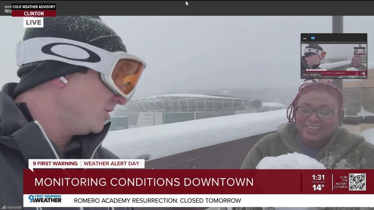 Snow continues to fall in Cincinnati as winter storm moves through