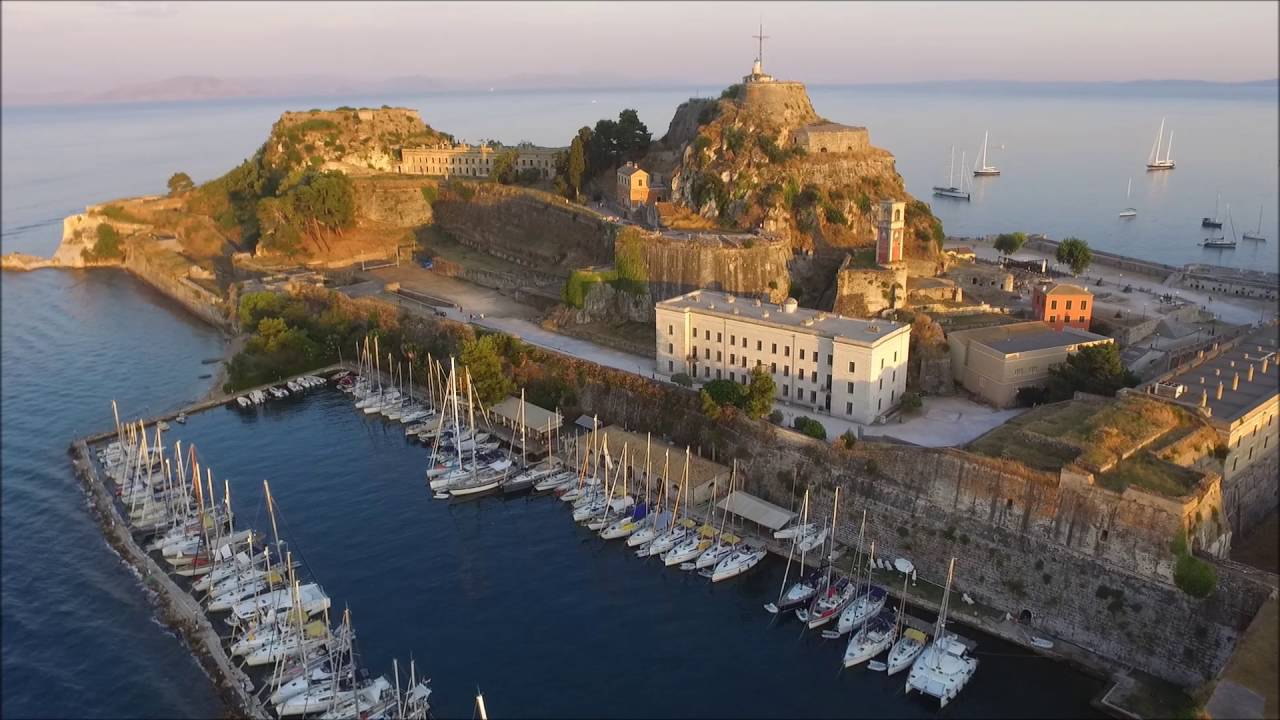Corfu old town in summer as seen by a drone