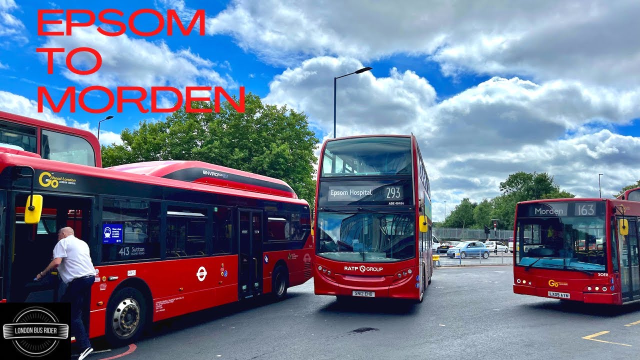 Sunny day LONDON 4K🚍293 ride Epsom to Morden Join me