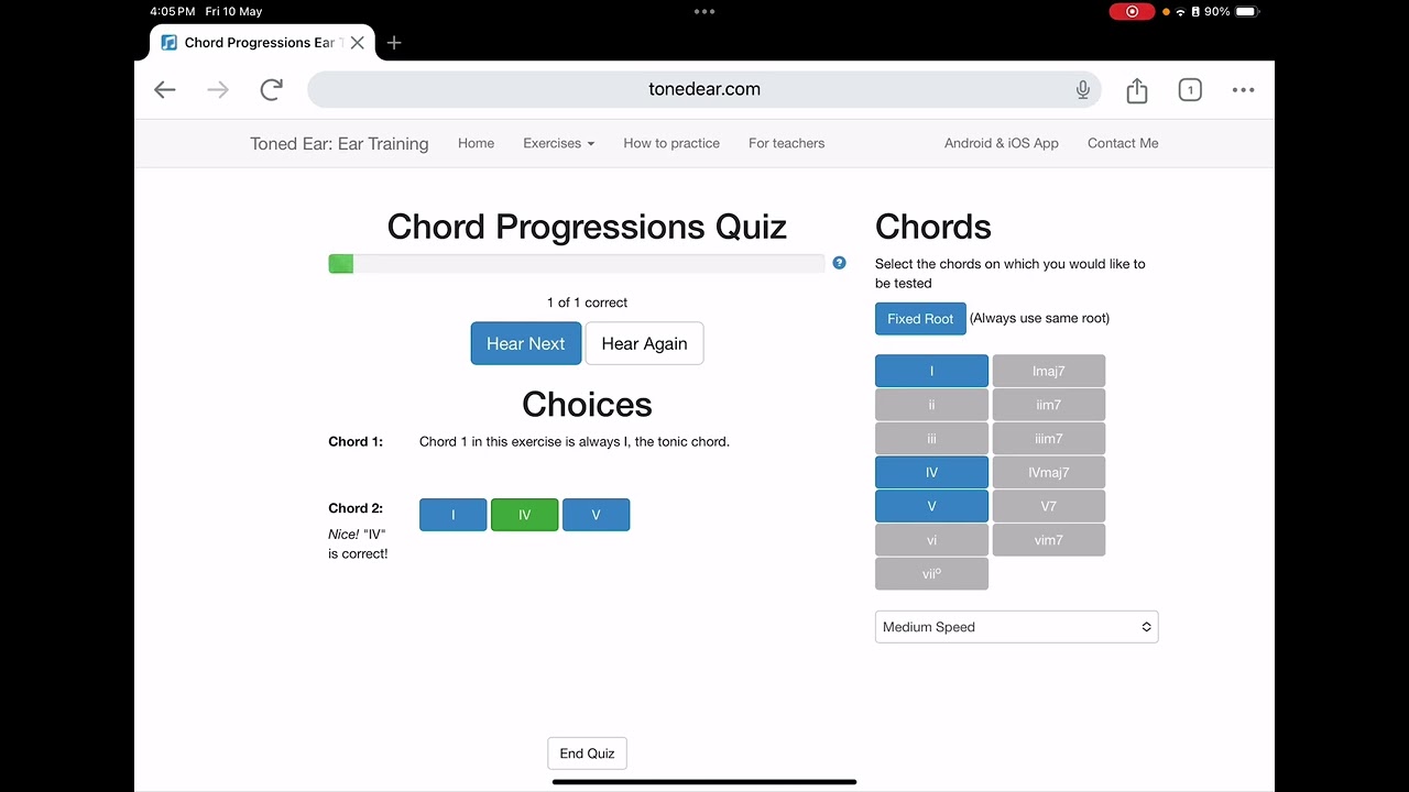 Toned Ear Chord Progressions Quiz Tutorial - tonedear.com