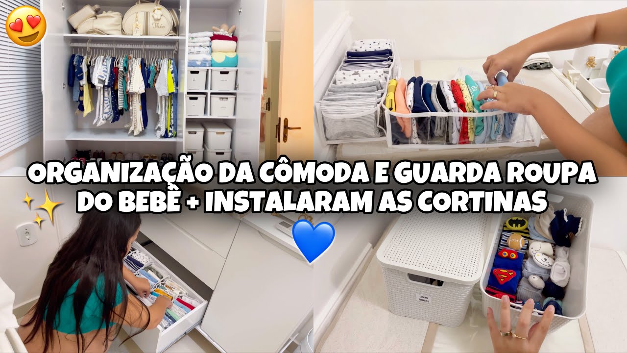 ORGANIZEI A CÔMODA E GUARDA ROUPA DO BABY 🥹😍 + INSTALARAM A CORTINA DO QUARTINHO, FICOU LINDOOO ❤️