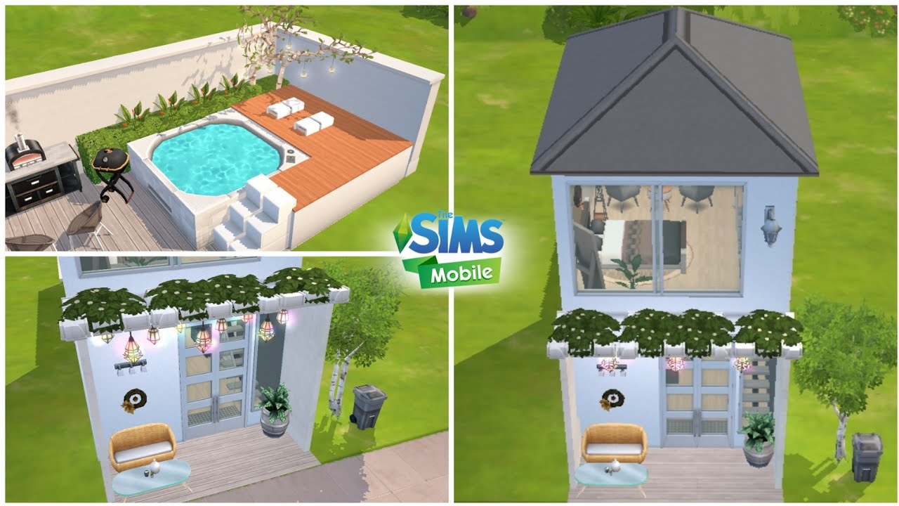 7x5 Tiny Aesthetic House with a Pool & Gazebo🌸 | Speed  Building | The Sims Mobile