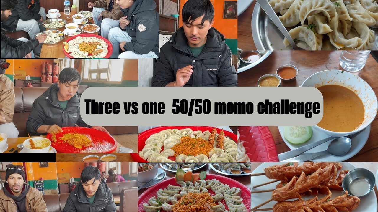 Juicy momo with spicy 2pm noodles 💥💥💥| 50/50 momo challange with friends ||