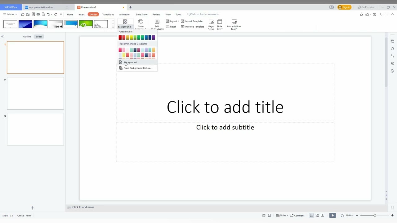 How to change slide background to texture design in wps presentation