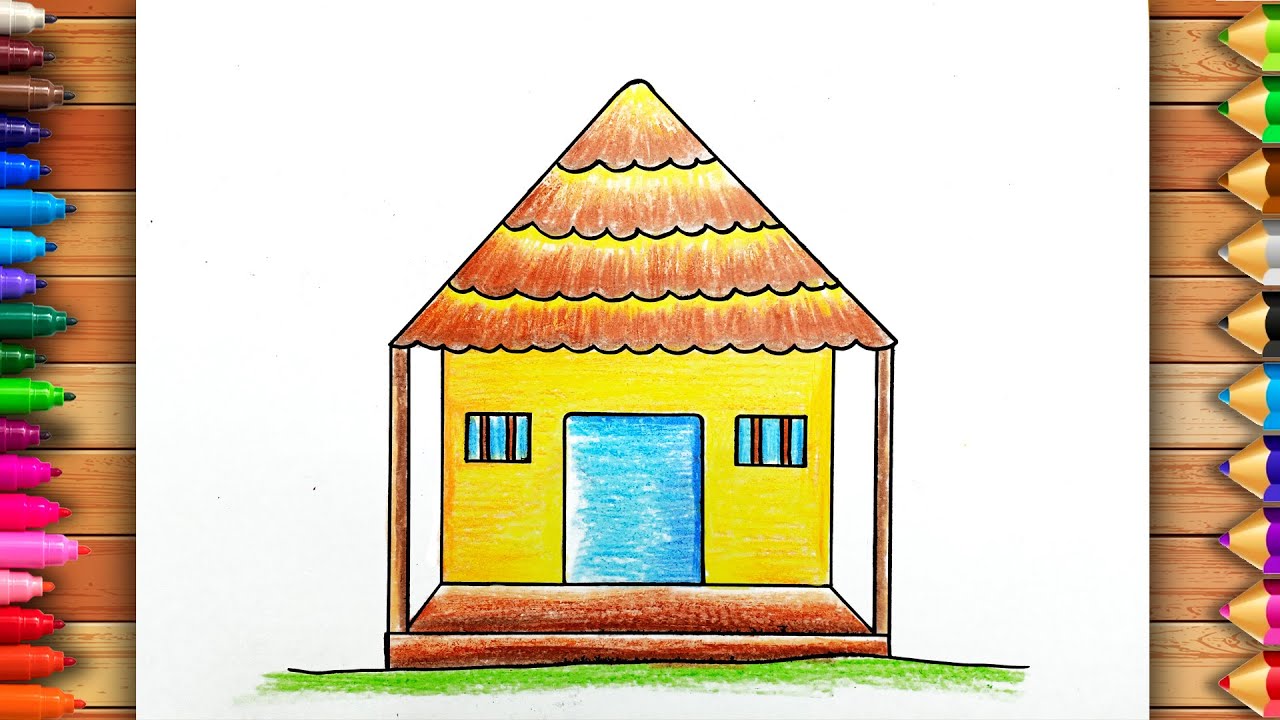 Kutcha House Drawing | Easy Kutcha House Drawing  | Kutcha House Drawing Step By Step | Hut Drawing