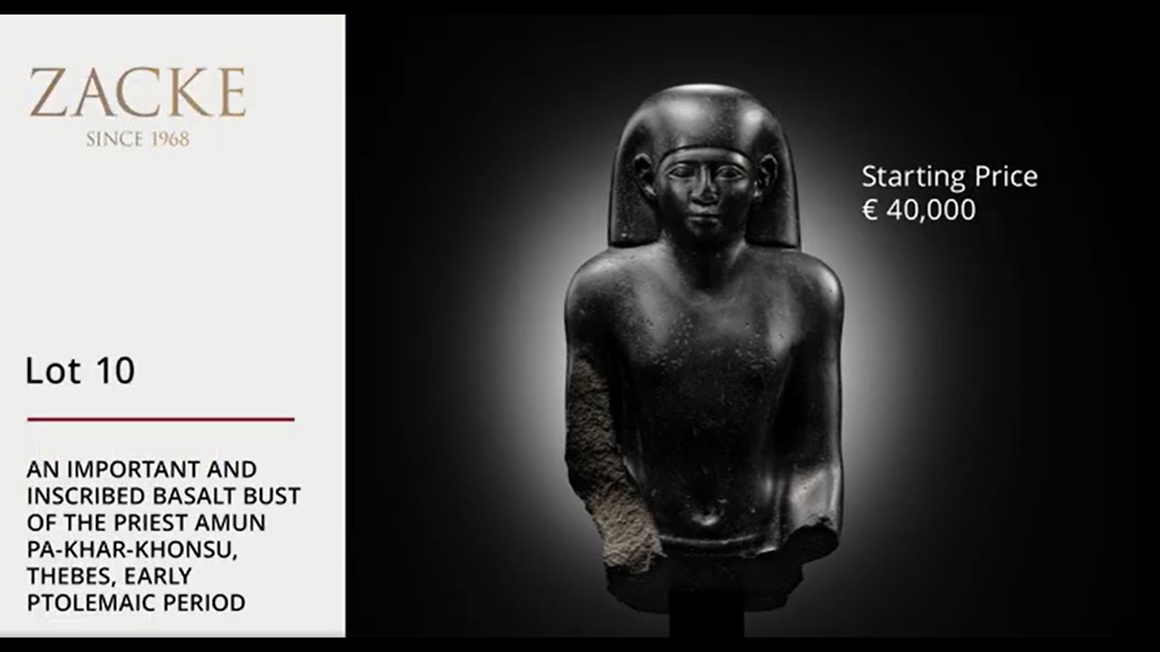 Lot 10: AN IMPORTANT AND INSCRIBED BASALT BUST OF THE PRIEST AMUN PA-KHAR-KHONSU