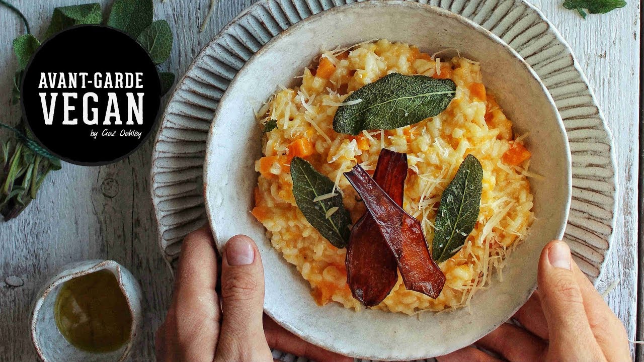SQUASH RISOTTO, EGGPLANT BACON & CRISPY SAGE | @avantgardevegan by Gaz Oakley