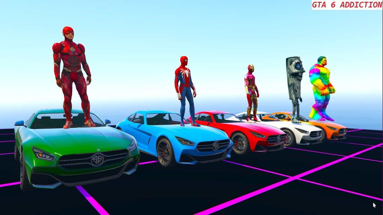 GTA V Superheroes Crazy Race Challenge with Super Cars | GTA V Spiderman Car Stunt Race #17