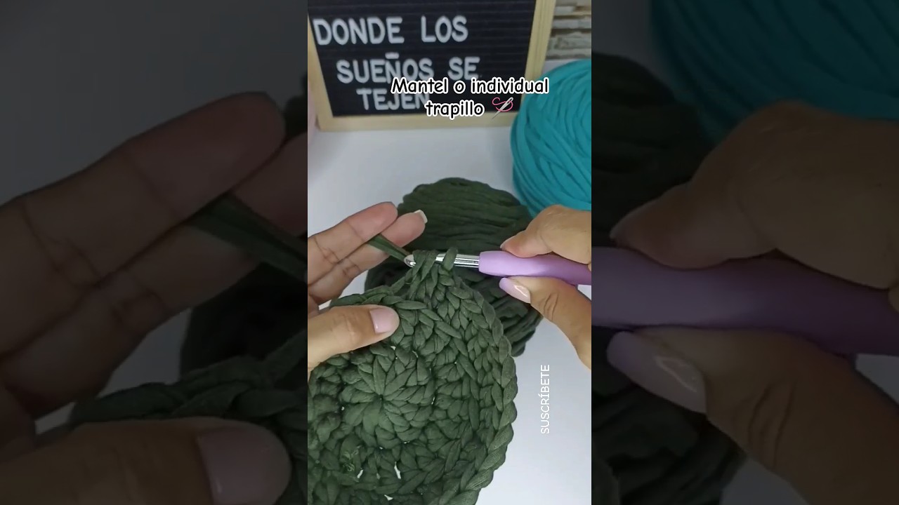Mantel o Individual tejido con trapillo licrado 💚 #crochet #croptopcrochet #tutorial #individual