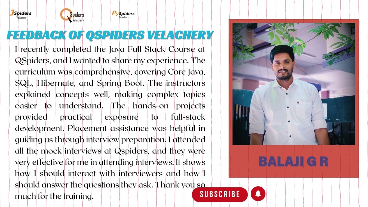 Congratulations Balaji G Rfor getting placed as a software tester.