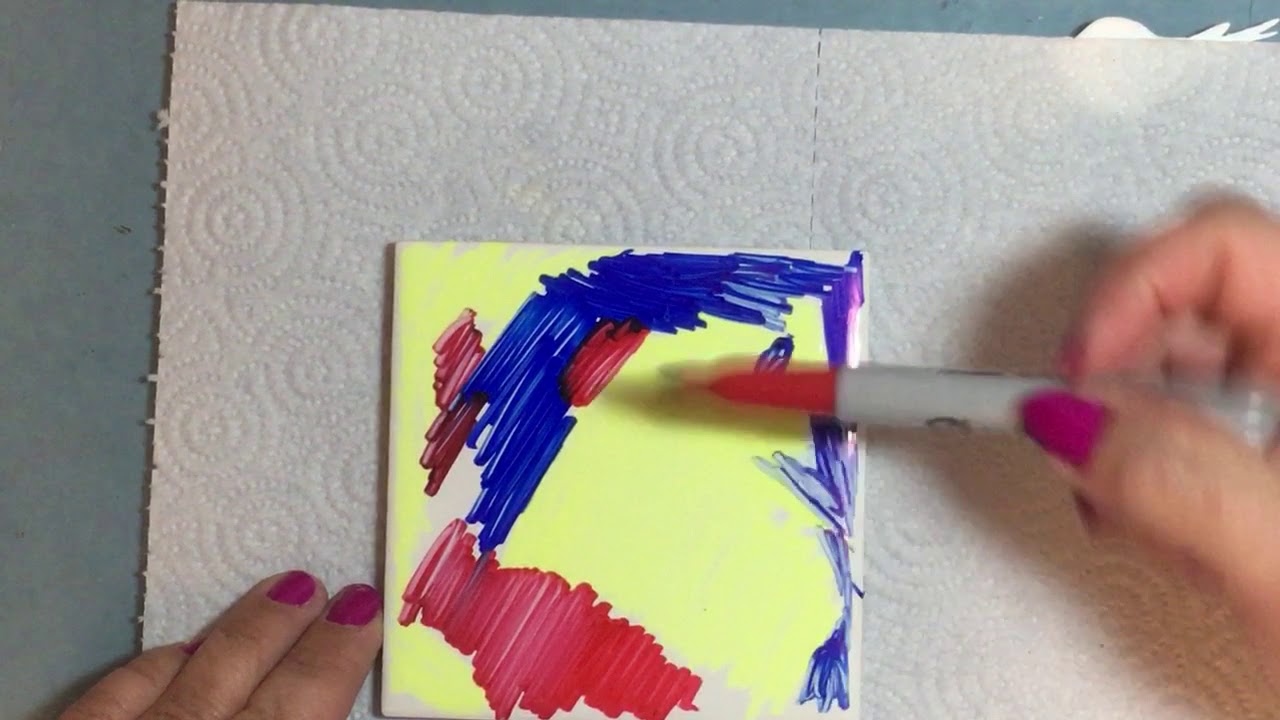 Painting Ceramic Tile Coasters with Sharpies