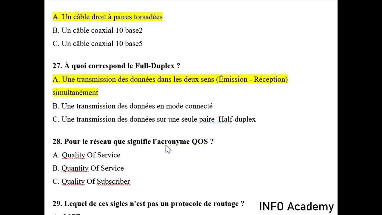 Correction de 25 QCM du Concours pour Technicien Spécialisé en Réseaux Informatiques - Partie 2
