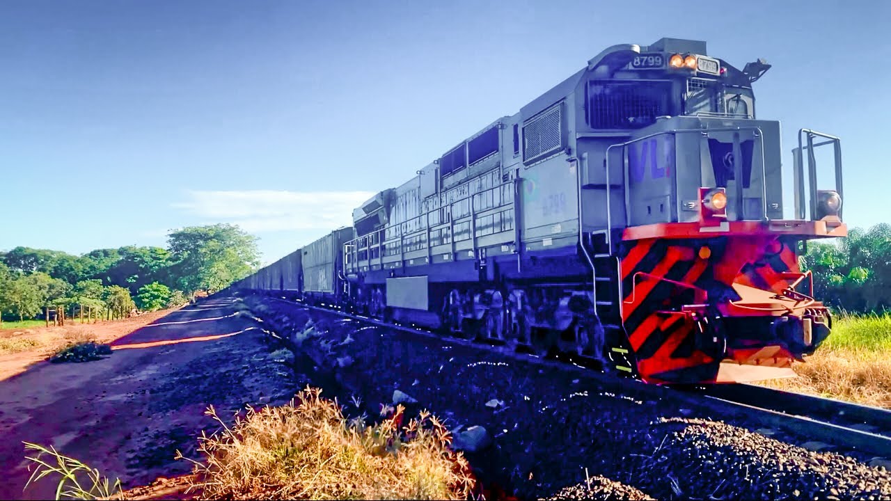 Trem Carregado em Orlândia-SP | Locomotivas ES43 lider e SD70 Locotrol.
