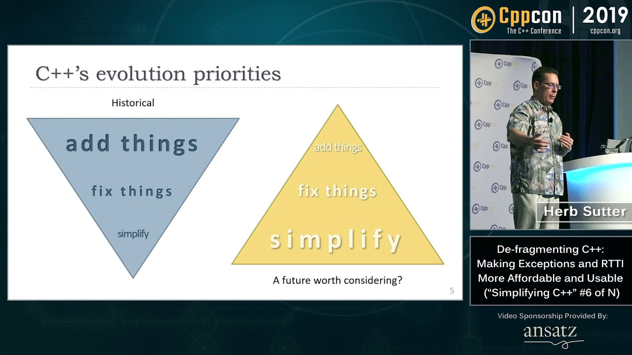 De-fragmenting C++: Making Exceptions and RTTI More Affordable and Usable - Herb Sutter  CppCon 2019