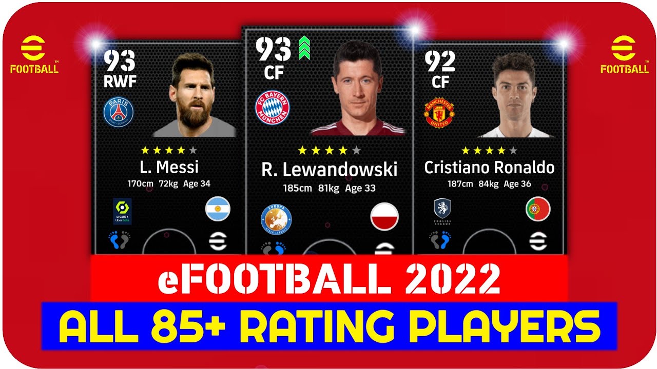 eFootball 2022 Player Ratings || All 85+ Rating Player's