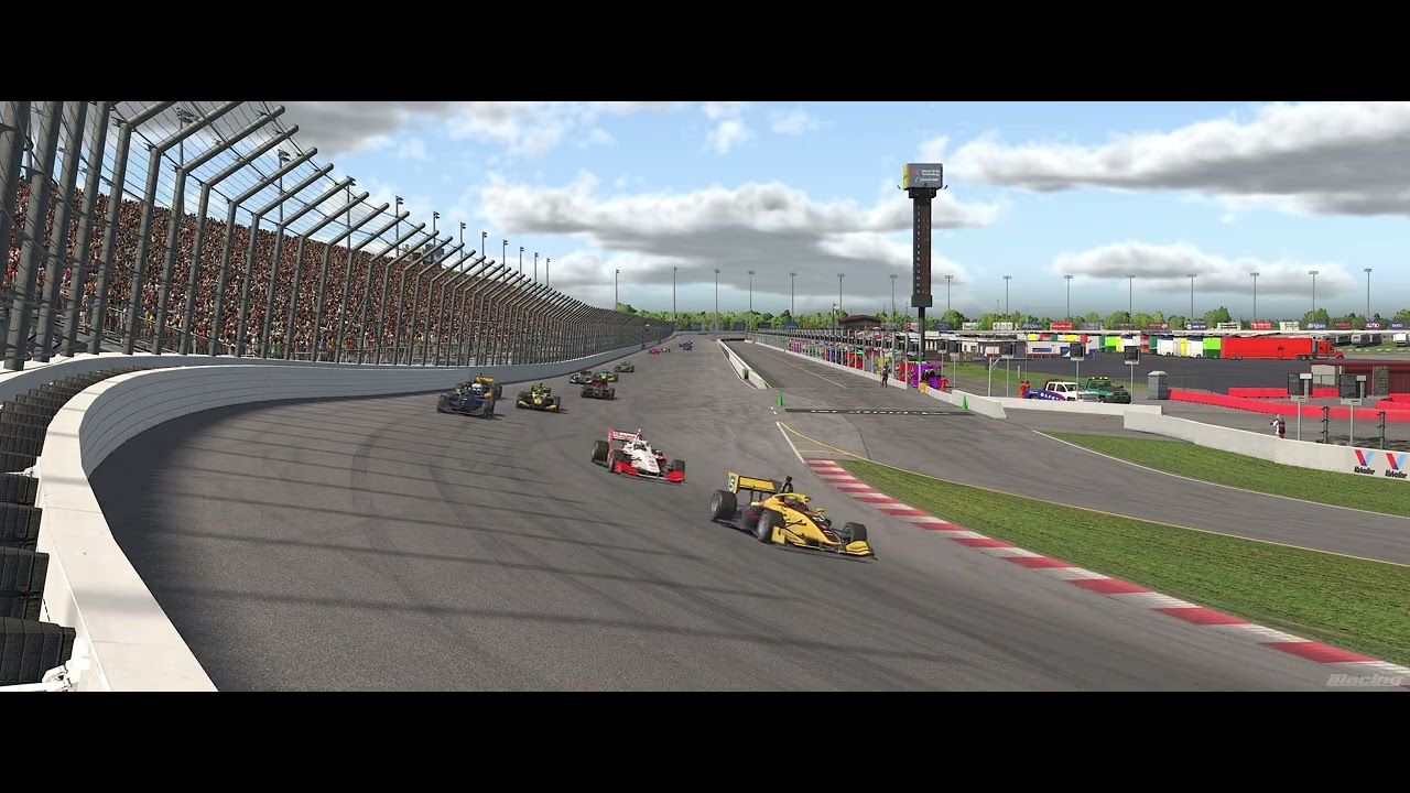 Indy NXT Oval ASMR at Gateway on iRacing — corner TV cameras, no commentary.